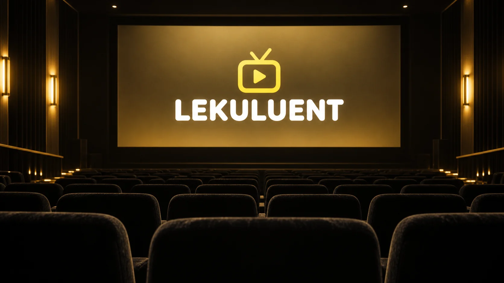 LEKULUENT in white and yellow above a dark cinema auditorium